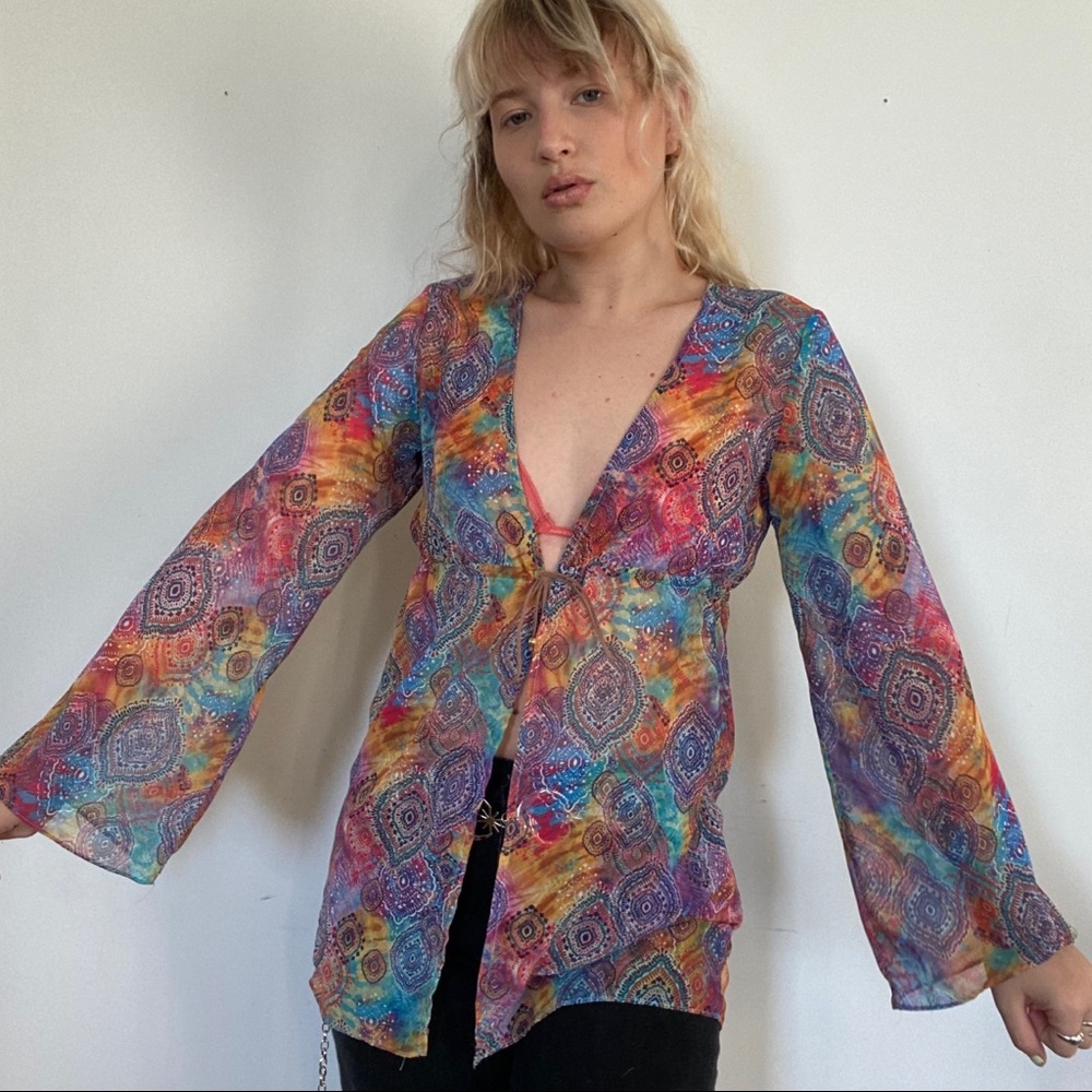 Ultra colorful long sleeve flared coverup - Picture 5 of 7
